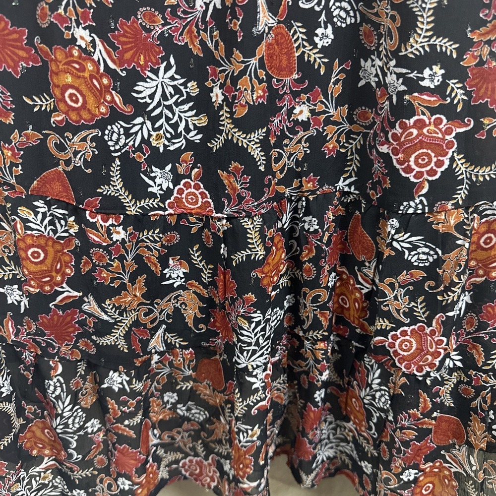 Cloth And Portrait Dress L Floral Fall Sleeveless Hi Low Maxi rust Black Slip - Picture 7 of 9